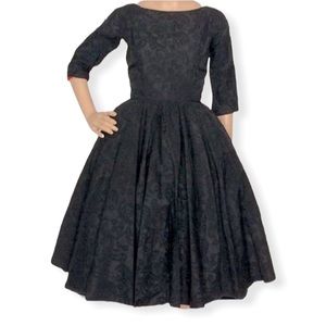 Vintage 50's Black Full Circle Skirt Party Dress / XXS XS